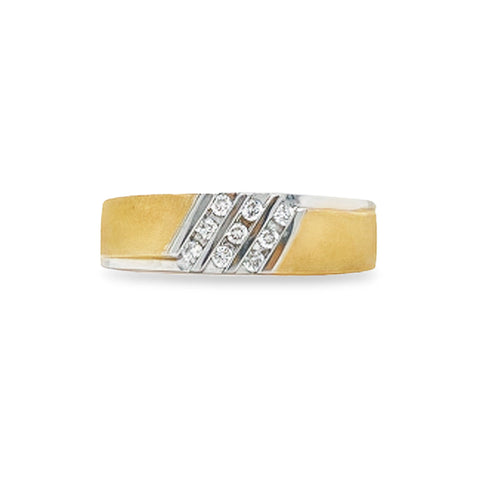 10K Yellow & White Gold 0.15TDW Men's Diamond Band With Sand Blast Finish