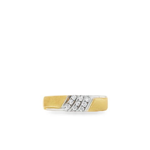 10K Yellow & White Gold 0.10TDW Women's Diamond Band With Sand Blast Finish