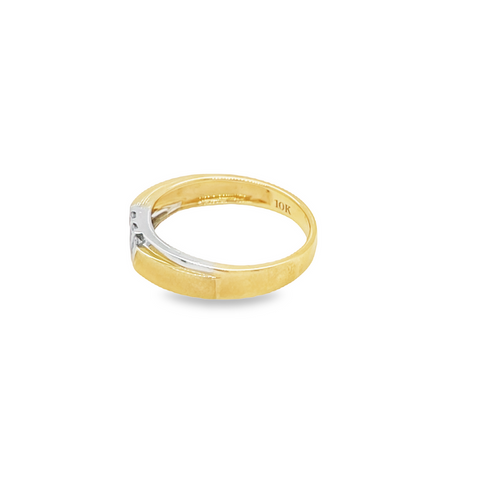 10K Yellow & White Gold 0.10TDW Women's Diamond Band With Sand Blast Finish
