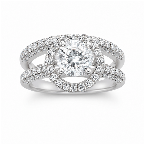 14K White Gold 2.73TDW Diamond Halo Engagement Ring Set