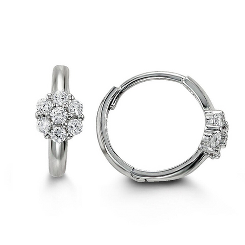 14K White Gold Flower Shape CZ Baby Huggies