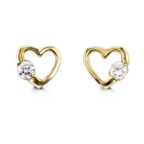14k Yellow Gold CZ Heart Shape Baby Earrings