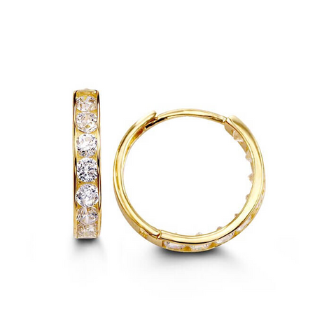 14K Yellow Gold Huggies With Cz