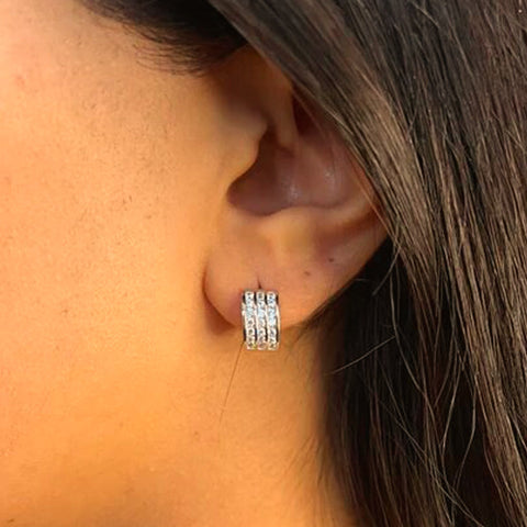 14k White Gold 3 Row CZ Huggies