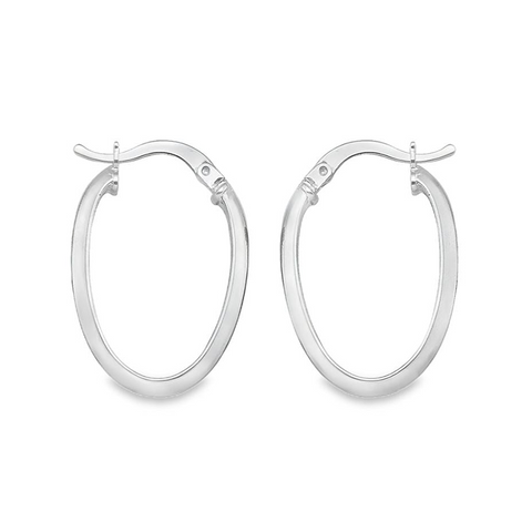 14K White Gold Oval Hoop Earrings