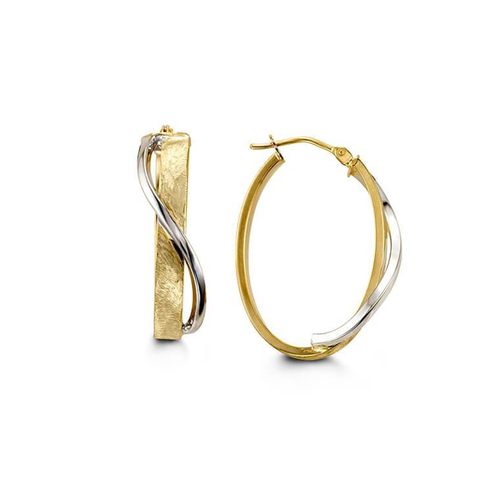 10k Yellow and White Gold Fancy Shape Hoop Earrings