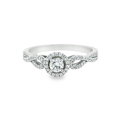 0.31TDW Canadian Diamond Halo Engagement Ring in 10K White Gold