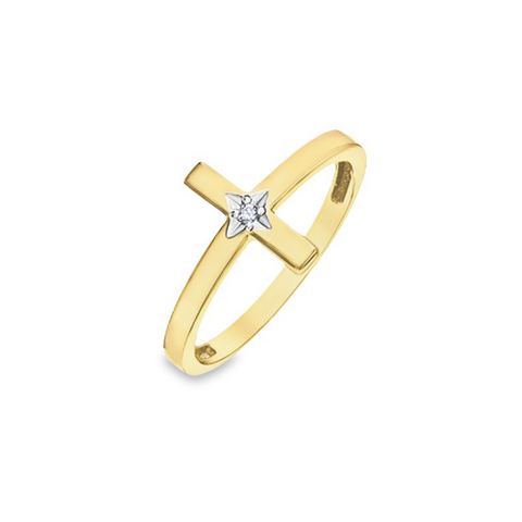 0.10TDW Diamond Cross Ring in 10K Yellow Gold