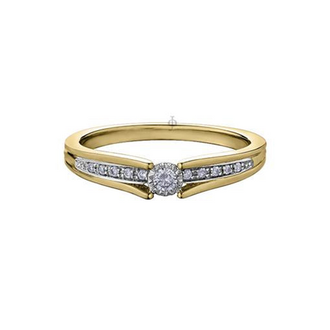 10K Yellow Gold 0.10TDW Diamond Illusion Set Promise Ring