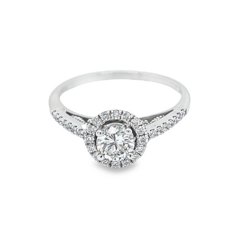 14K White Gold 0.67TDW, 0.42CT Center Diamond Engagement Ring