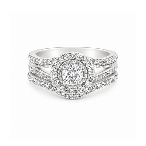 10K White Gold 0.97TDW Diamond Wedding Set