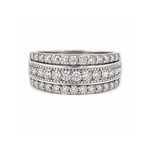 1.00 TDW Diamond Band 10K White Gold Three Row Diamond Band