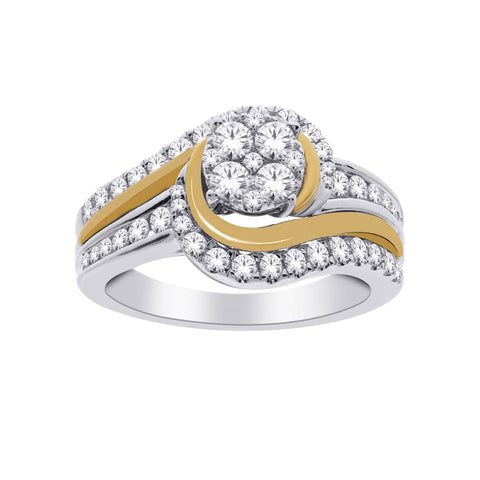 1.00TDW Diamond Engagement Ring in 10K White and Yellow Gold