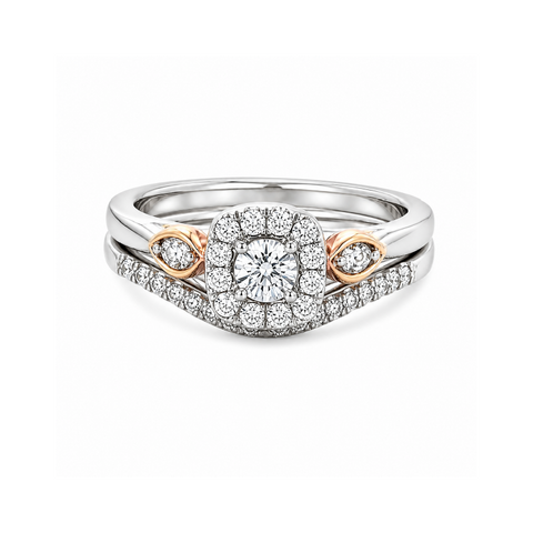 0.25 TDW 10K White and Pink Gold Diamond Bridal Set