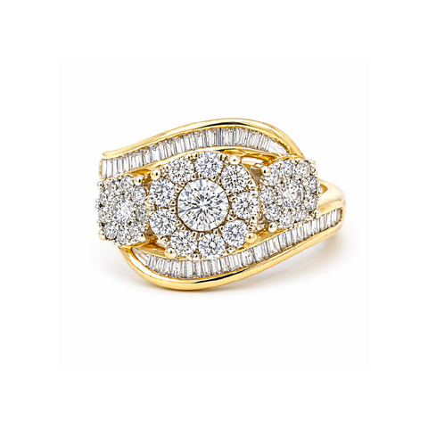 1.00 TDW Diamond Special 3 Flower Illusion Ring in 10K Yellow Gold
