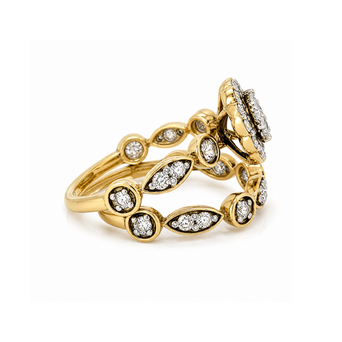 1.00 TDW Floral Diamond Bridal Set in 10K Yellow Gold