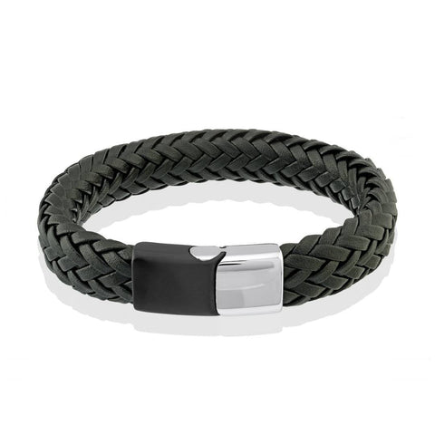 Stainless Steel Black-Matte Sideways-Clasp Leather 8.2