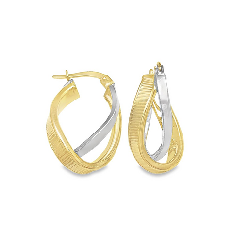 14K Yellow and White Gold Fancy Hoop Earrings