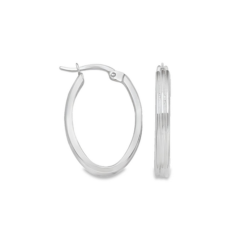14K White Gold Patterned Oval Hoop Earrings