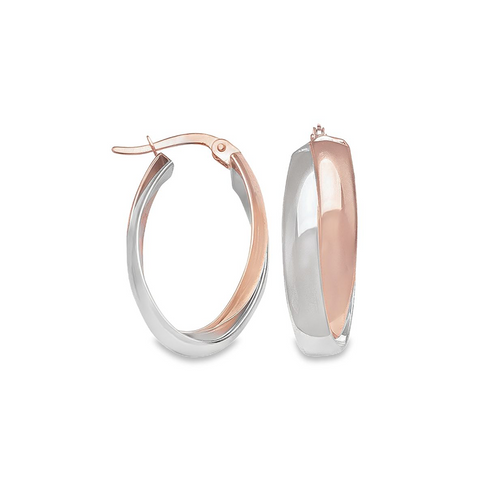 14K Rose and White Gold Fancy Hoop Earrings