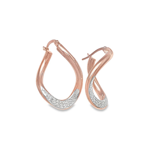 10K Rose and White Gold Fancy Hoop Earrings