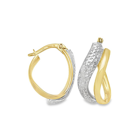 10K Two-Tone Gold Textured Hoop Earrings