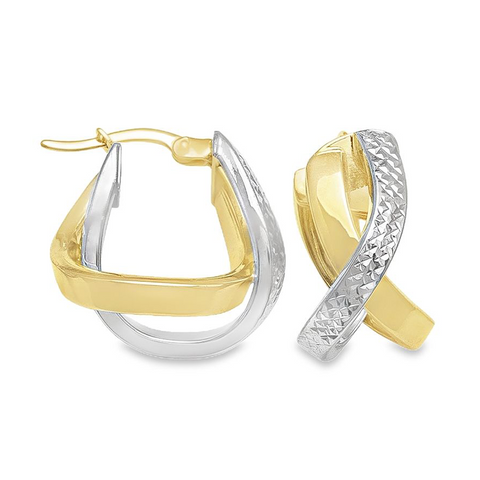 10K Two Tone Gold Fancy Hoop Earrings