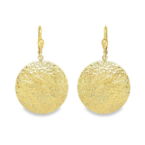 10K Yellow Gold Textured Disc Earrings