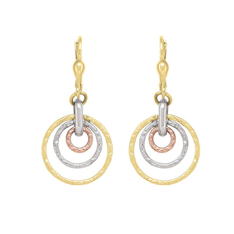10K Tri-Colour Gold Fancy Circle Drop Earrings