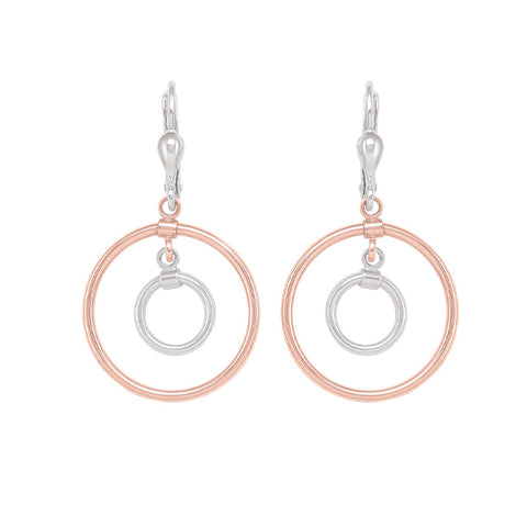 10K Rose & White Gold Interlocking Circles Drop Earrings