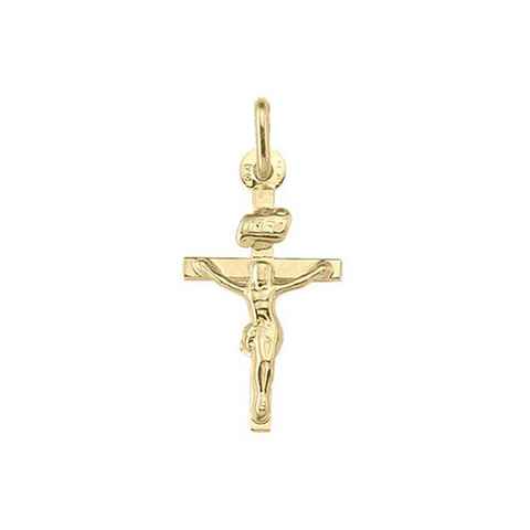 10k, 14k Yellow Gold Flat Religious Italian Cross with Crucifix