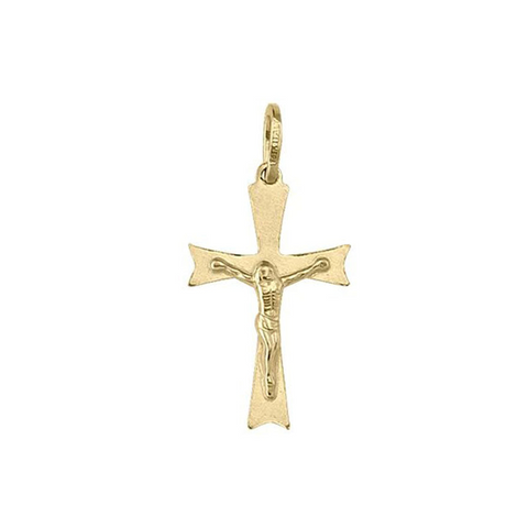 14 Karat Yellow Gold Flat Religious Classic Italian Cross Pendant with Crucifix