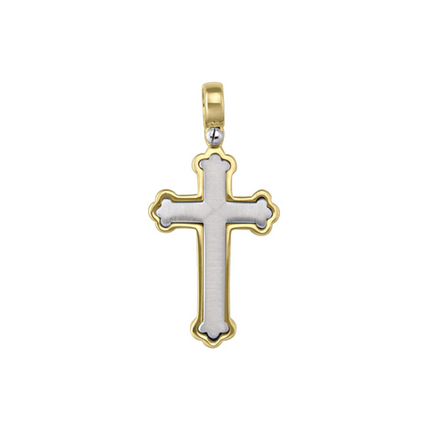 14 Karat Yellow and White Gold Orthodox Religious Italian Cross