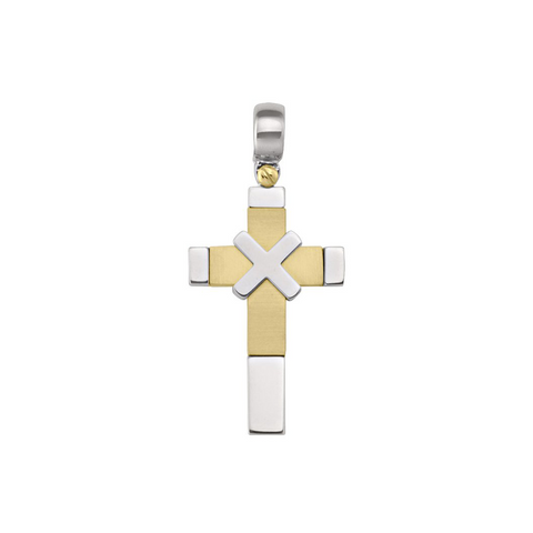 14 Karat White and Yellow Gold Fancy Religious Italian Cross