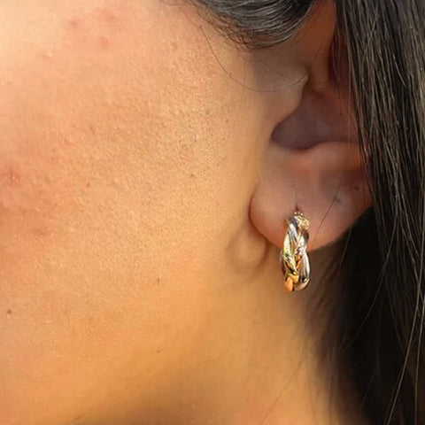 10K Yellow White & Rose Gold Twist Hoop And Sleepers Earrings