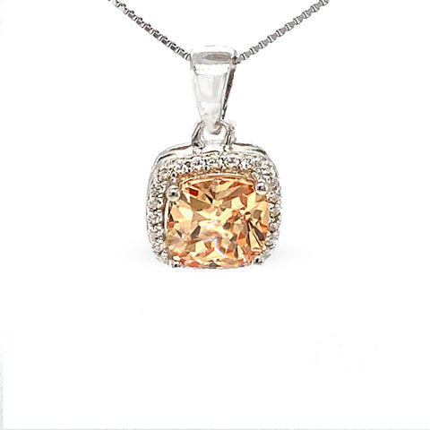 November Birthstone Color CZ Cushion Pendant in Sterling Silver
