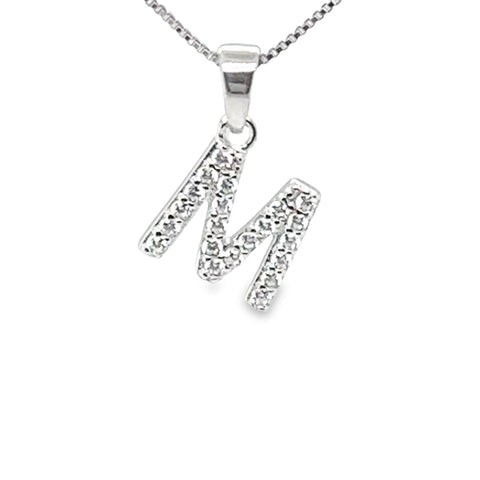 Cubic Zirconia and Sterling Silver Initial M Pendant