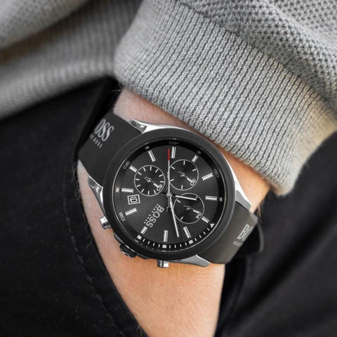 Hugo Boss 1513716 Velocity Black Dial Silicone Quartz Men's Watch