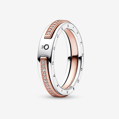 Pandora Signature Two-tone Logo & Pave Ring