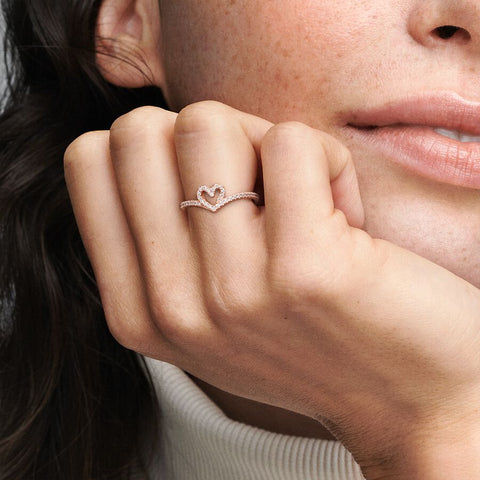 Pandora Sparkling Wishbone Heart Ring 189302C01