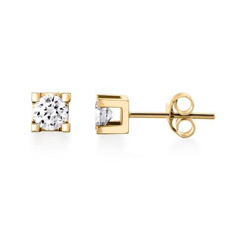 Canadian Diamond 0.10ct Solitaire Earrings in Four Claw Setting Set in 14K Yellow Gold