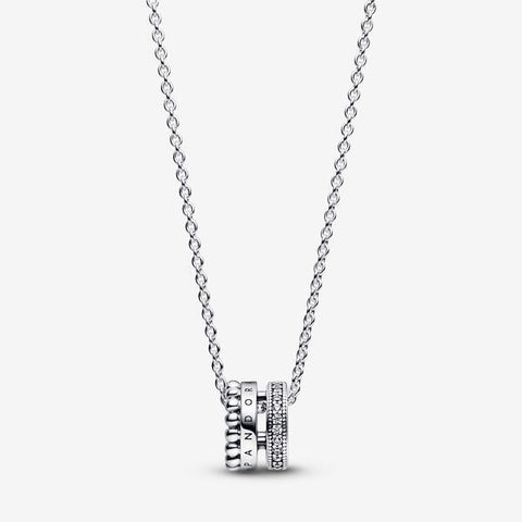 Pandora Signature Logo Pave & Beads Pendant & Necklace