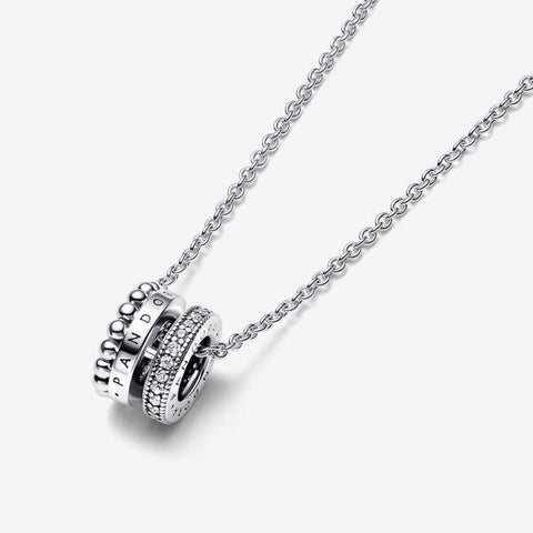 Pandora Signature Logo Pave & Beads Pendant & Necklace