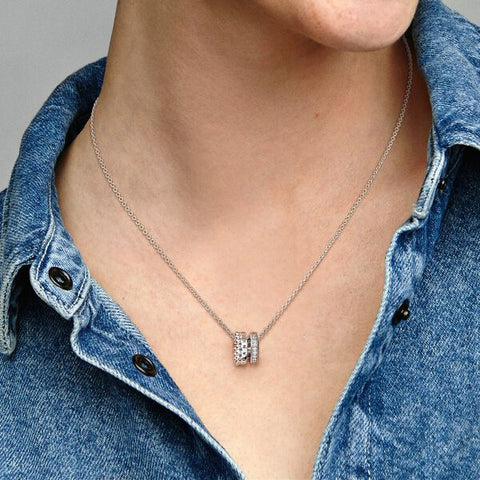 Pandora Signature Logo Pave & Beads Pendant & Necklace