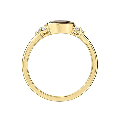 0.08CT Diamond and 6X4MM Garnet Gemstone in 10K Yellow Gold