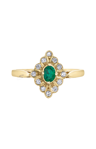 10K Yellow Gold Emerald and Diamond Fancy Ring