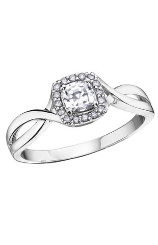 10K White Gold White Zircon and Diamond Halo Ring