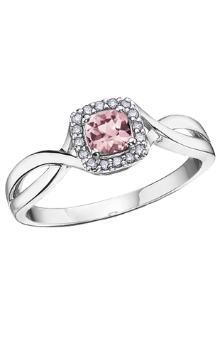 10K White Gold Pink Tourmaline and Diamond Halo Ring