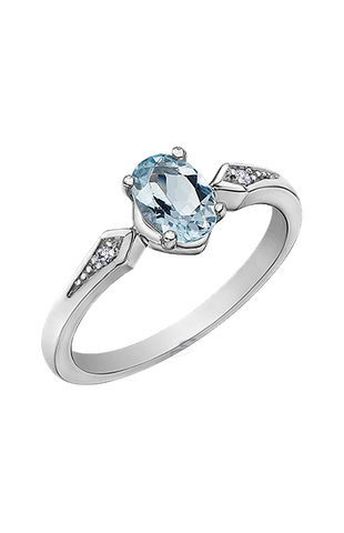 10K White Gold Aquamarine Ring with Diamond Accent