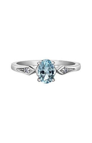 10K White Gold Aquamarine Ring with Diamond Accent